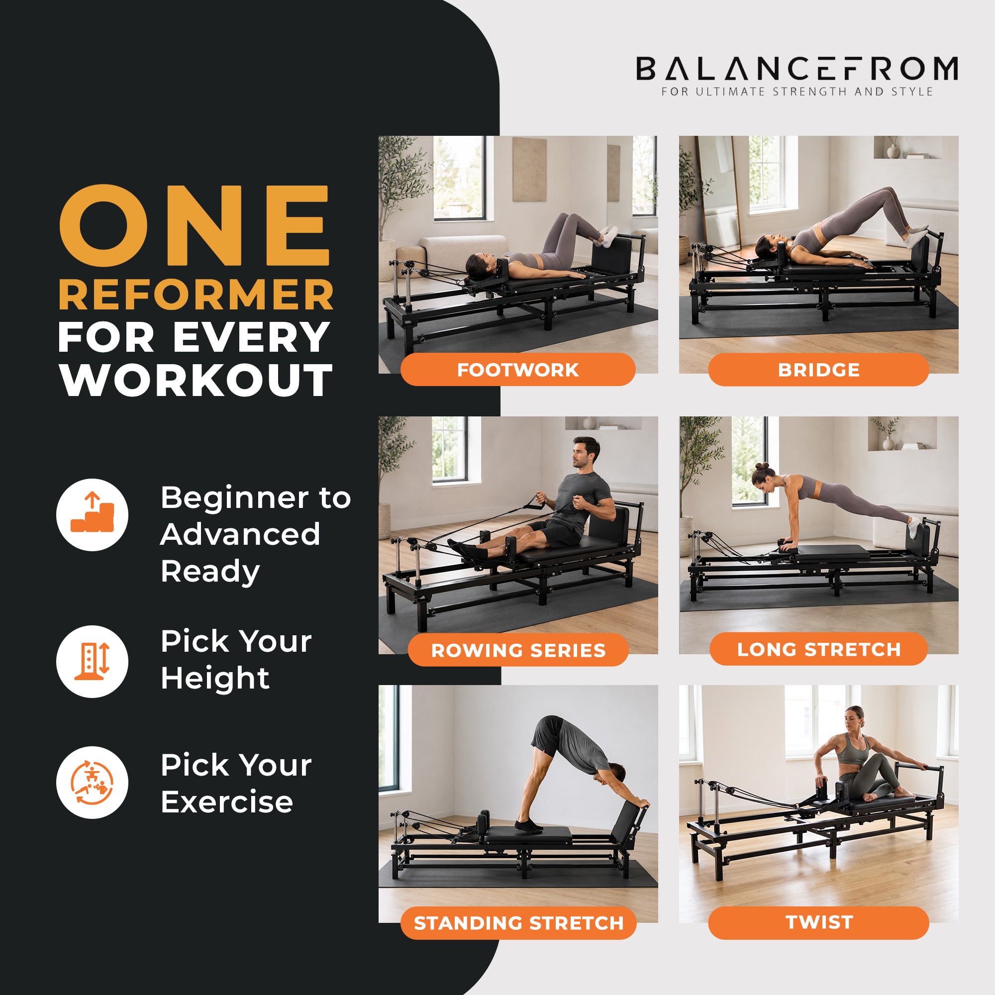 BalanceFrom Foldable Pilates Reformer Machine w/ Adjustable Heights & Jump Board