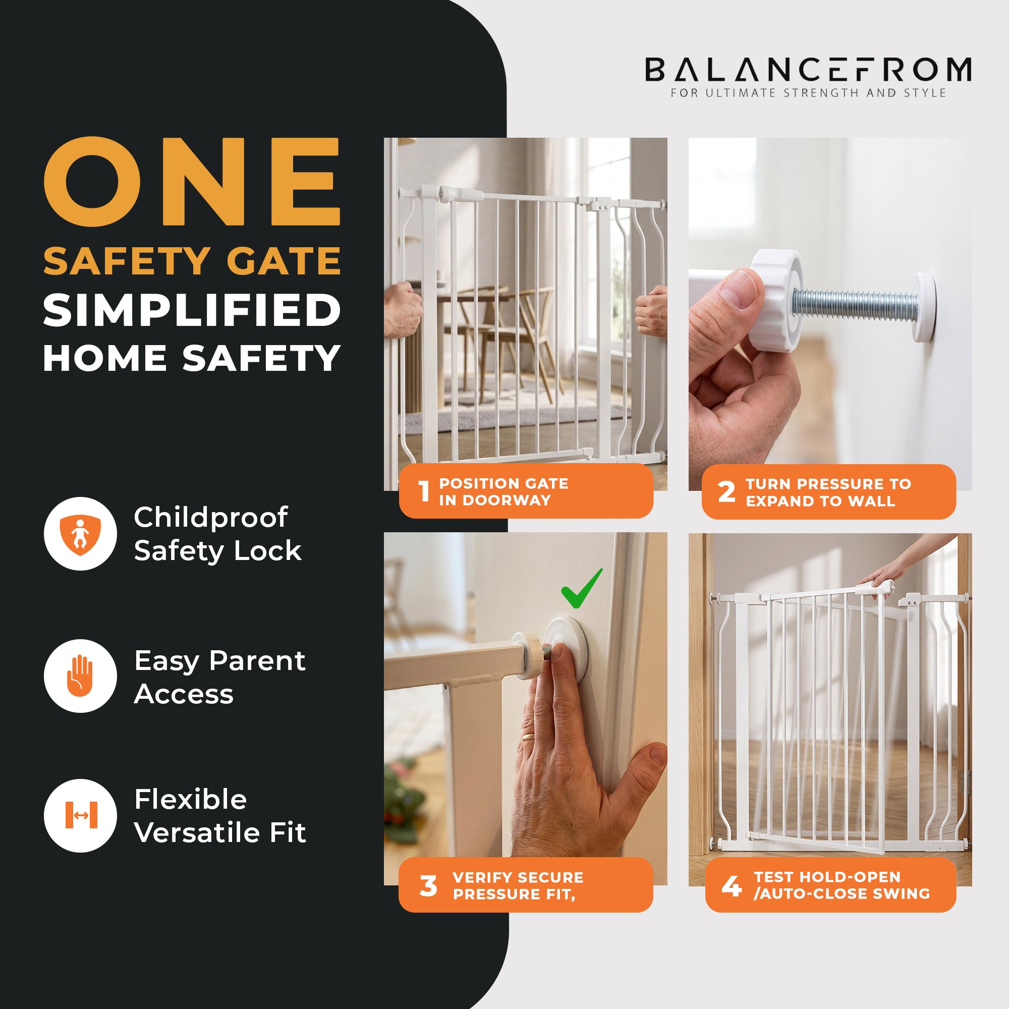 BalanceFrom Walk-Thru Safety Gate for Baby and Pets, 29.1-38.5"W, 30"H, White
