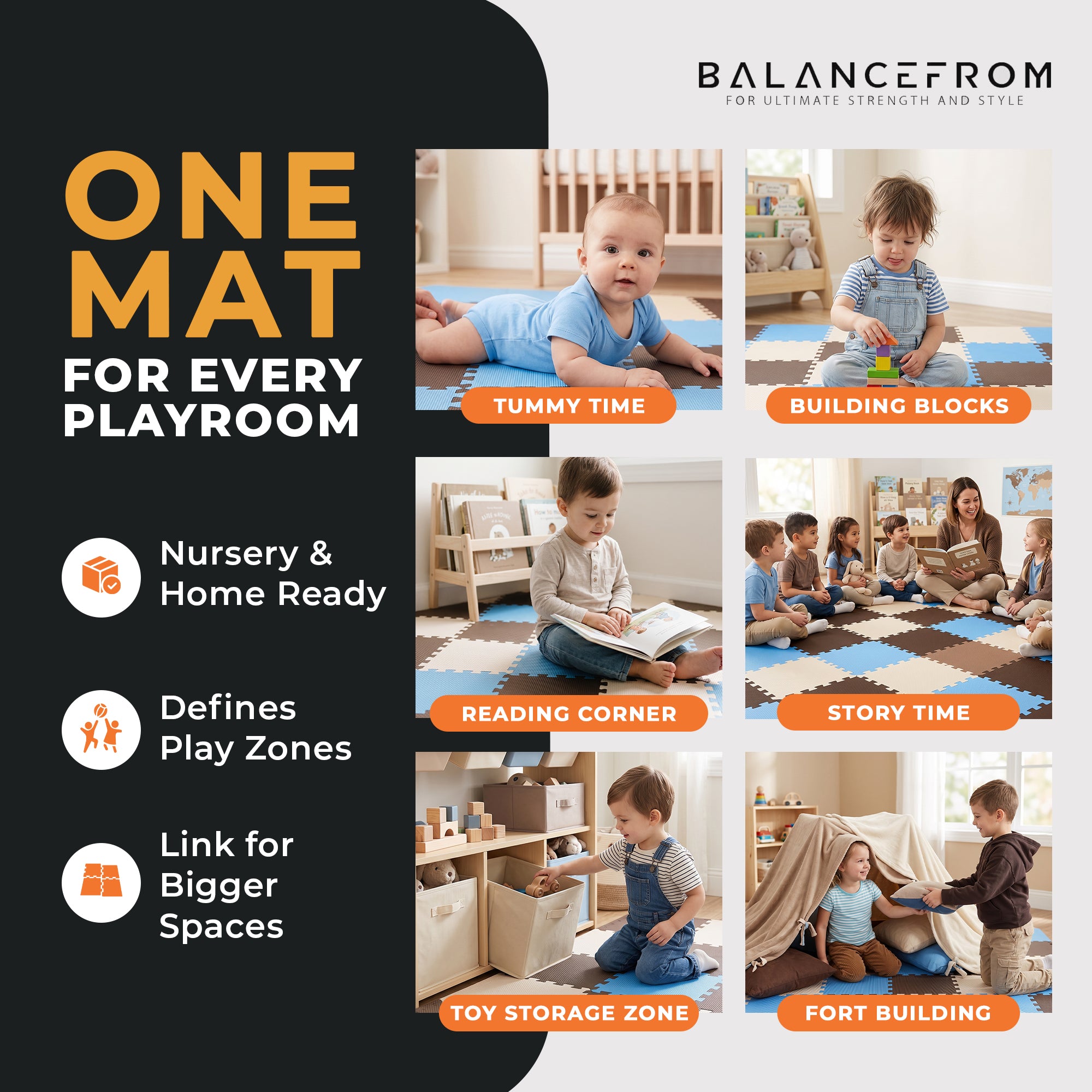BalanceFrom 36 Tile Thick Interlocking Puzzle Foam Exercise Play Mat (Open Box)