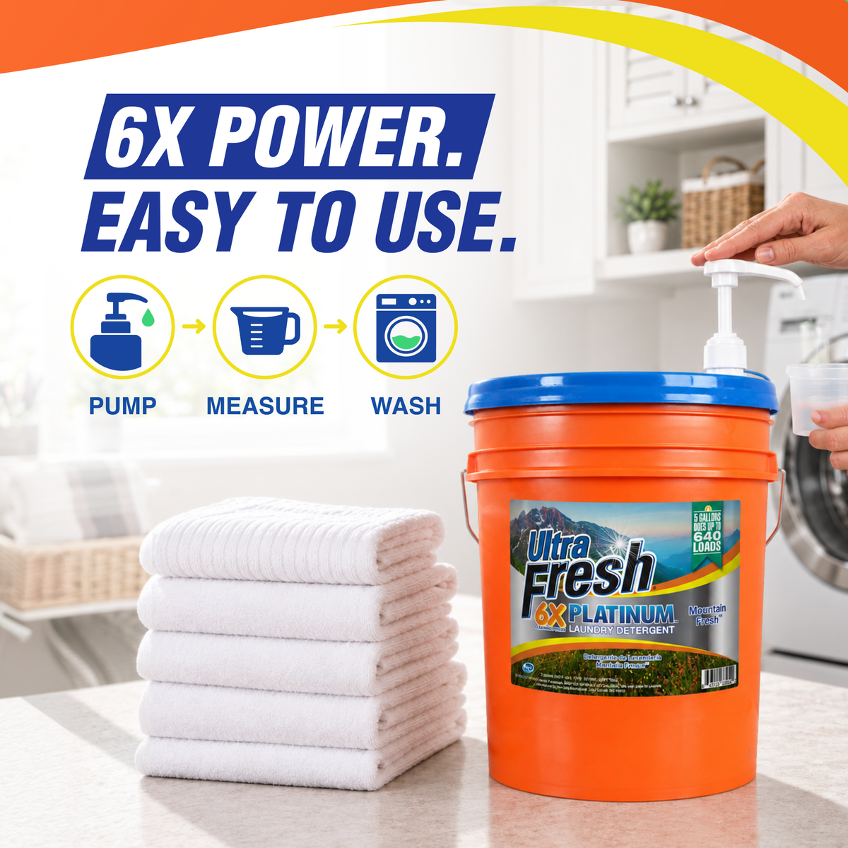 Ultra Fresh 6X Platinum 5 Gal Laundry Detergent, Up to 640 Loads, Mountain Fresh