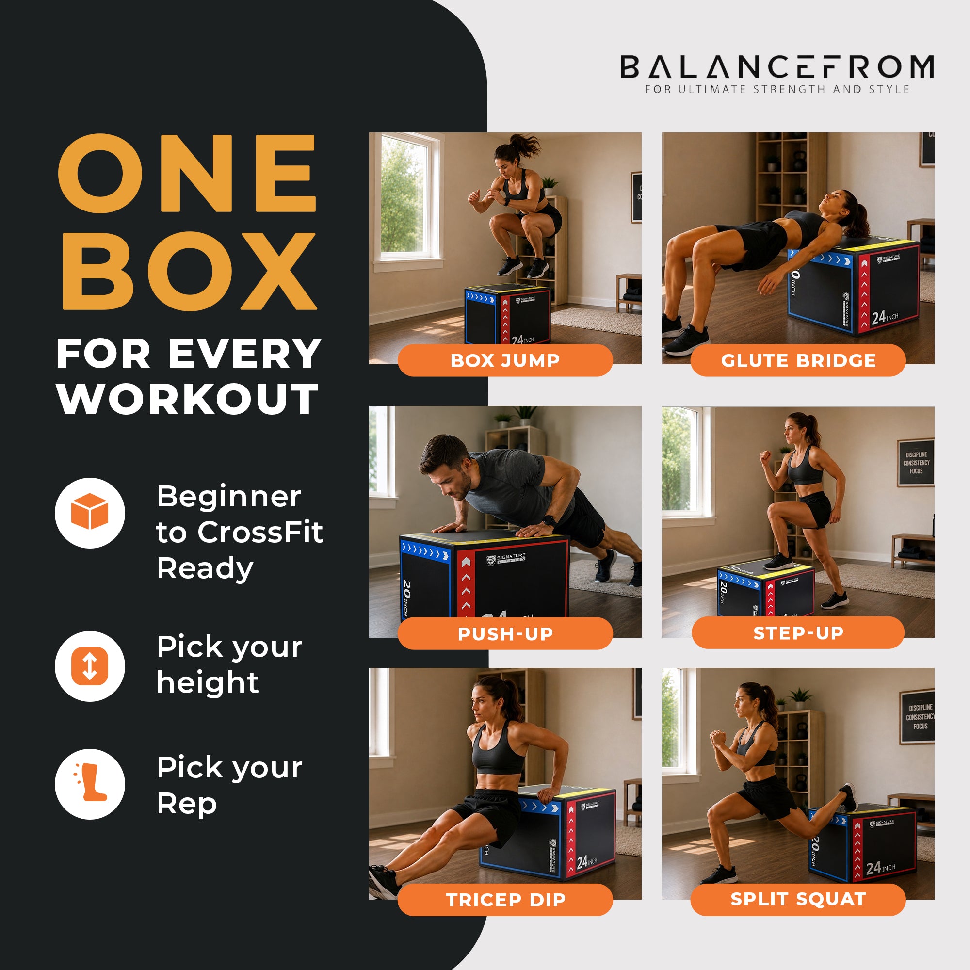 BalanceFrom 3-in-1 Plyometric Jump Box, Non-Slip Adjustable Workout Equipment