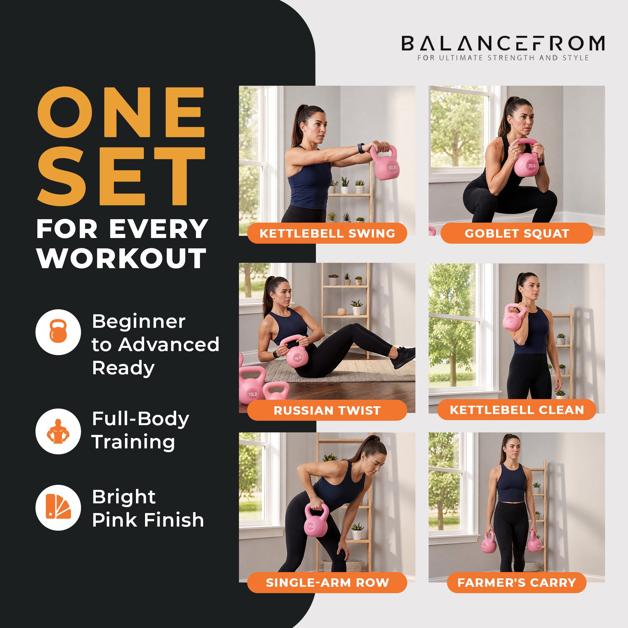 BalanceFrom Sand-Filled Kettlebell Exercise Weights, Set of 5, 10, and 15 lb