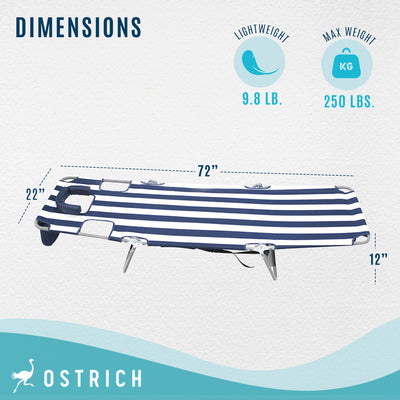 Ostrich Backpack Chaise Folding Lounge Chair w/Storage Bag, Navy Stripe (2 Pack)