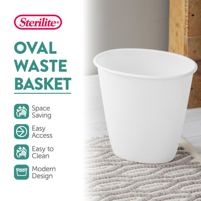 Sterilite Petite 1.5-Gallon Home Oval Vanity Trash Wastebasket, White (12 Pack) - VMInnovations