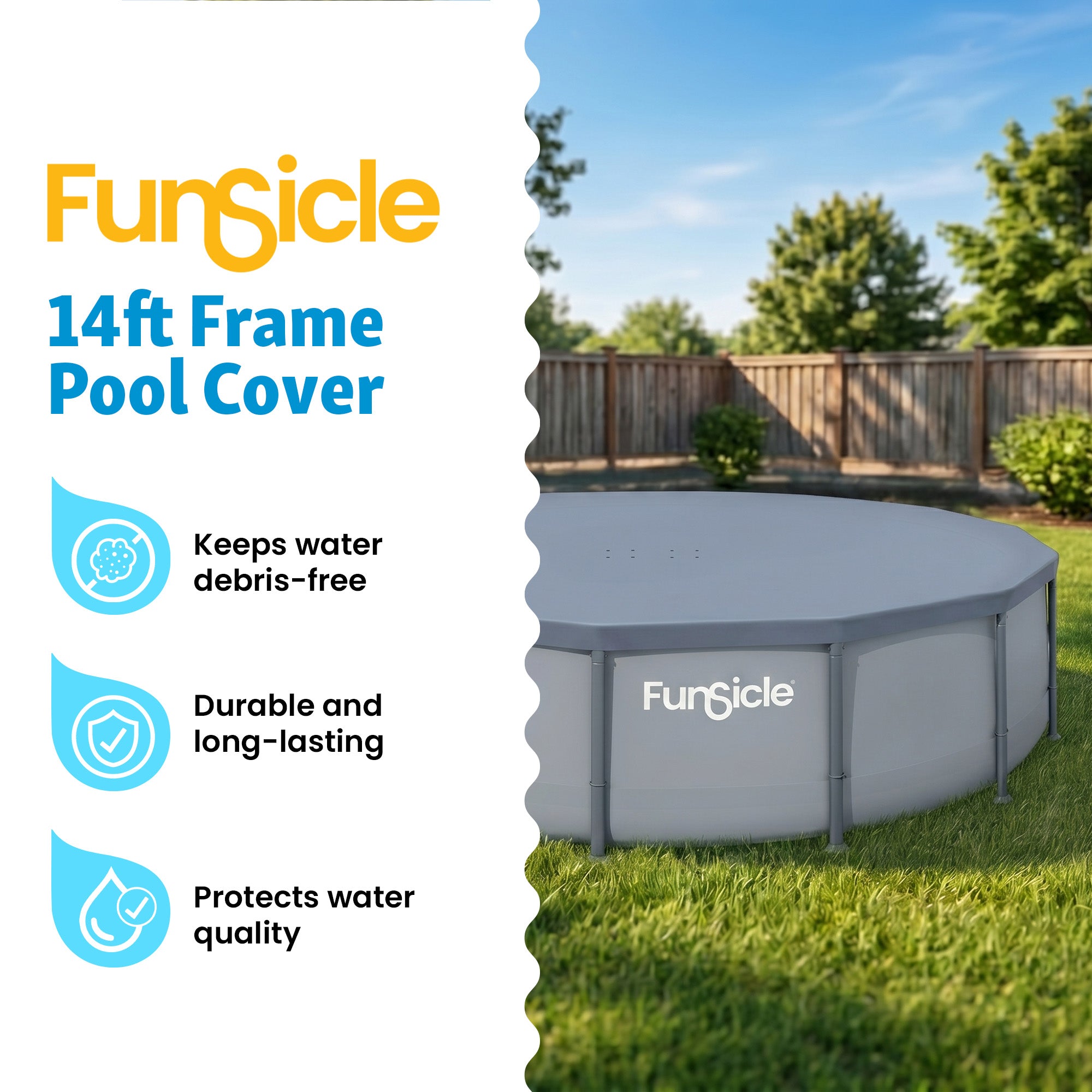 Funsicle 14 Foot Durable Round Pool Cover for Oasis and Activity Pools, Gray