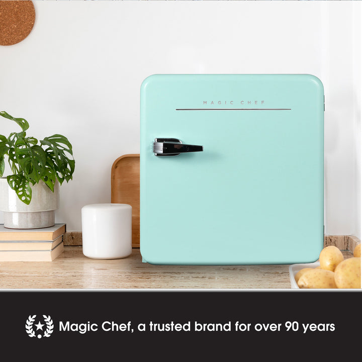 Magic Chef 1.6 Cubic Feet Retro Style Mini Fridge with Interior LED Light, Mint