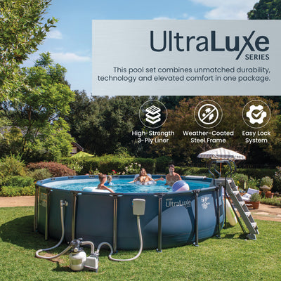 INTEX UltraLuxe 24ft x 52in Above Ground Pool, Sand Pump, & Saltwater System - VMInnovations