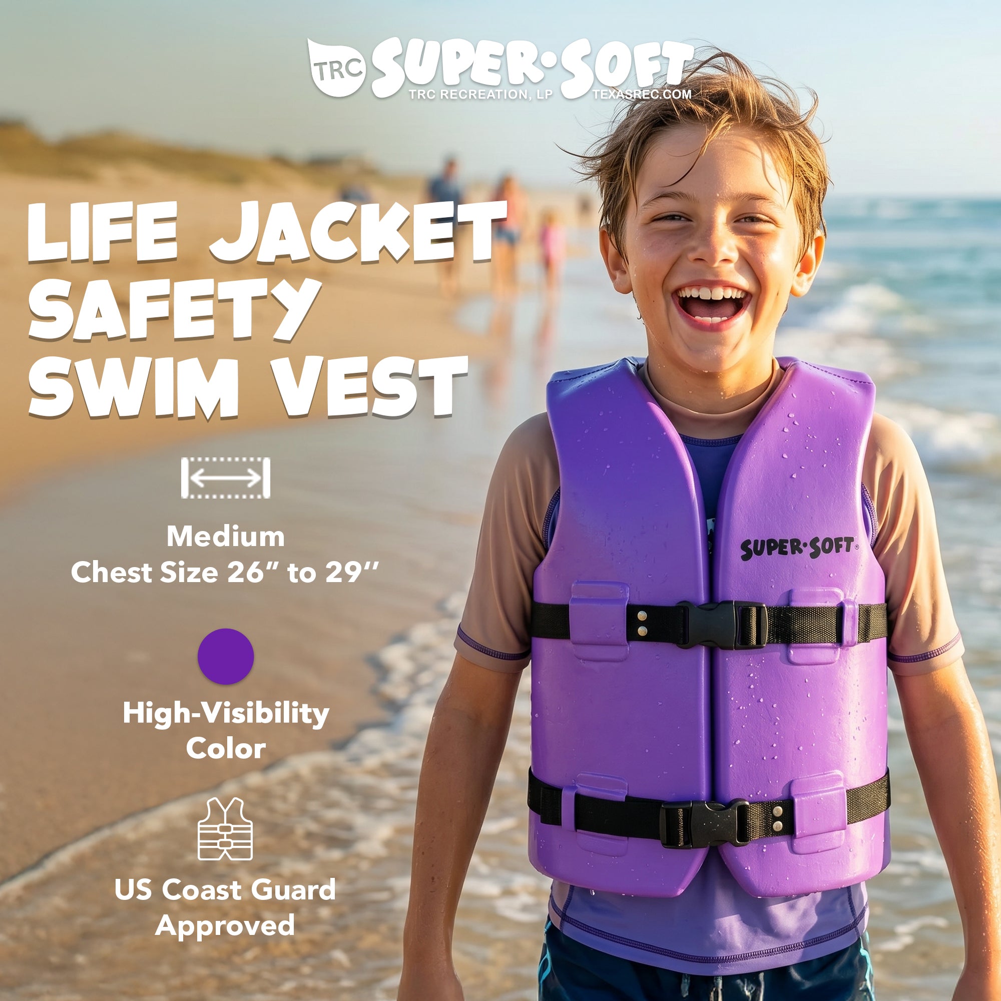 TRC Recreation Super Soft Child Life Jacket Swim Safety Vest, Medium, Purple