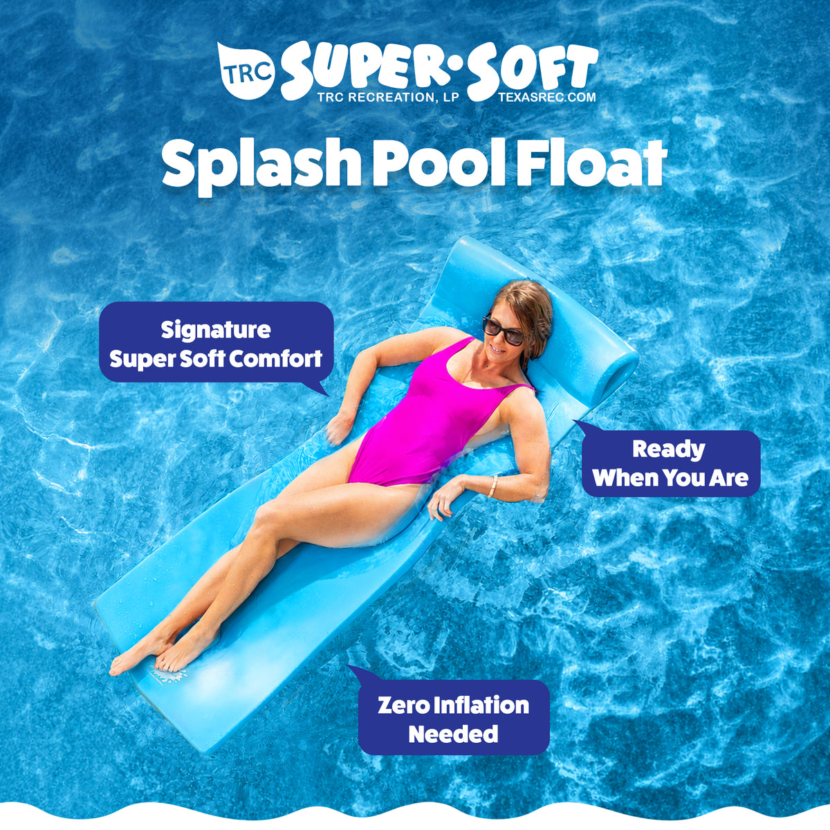 TRC Recreation Splash 1.25" Thick Foam Pool Float Mat, Marina Blue (Open Box)
