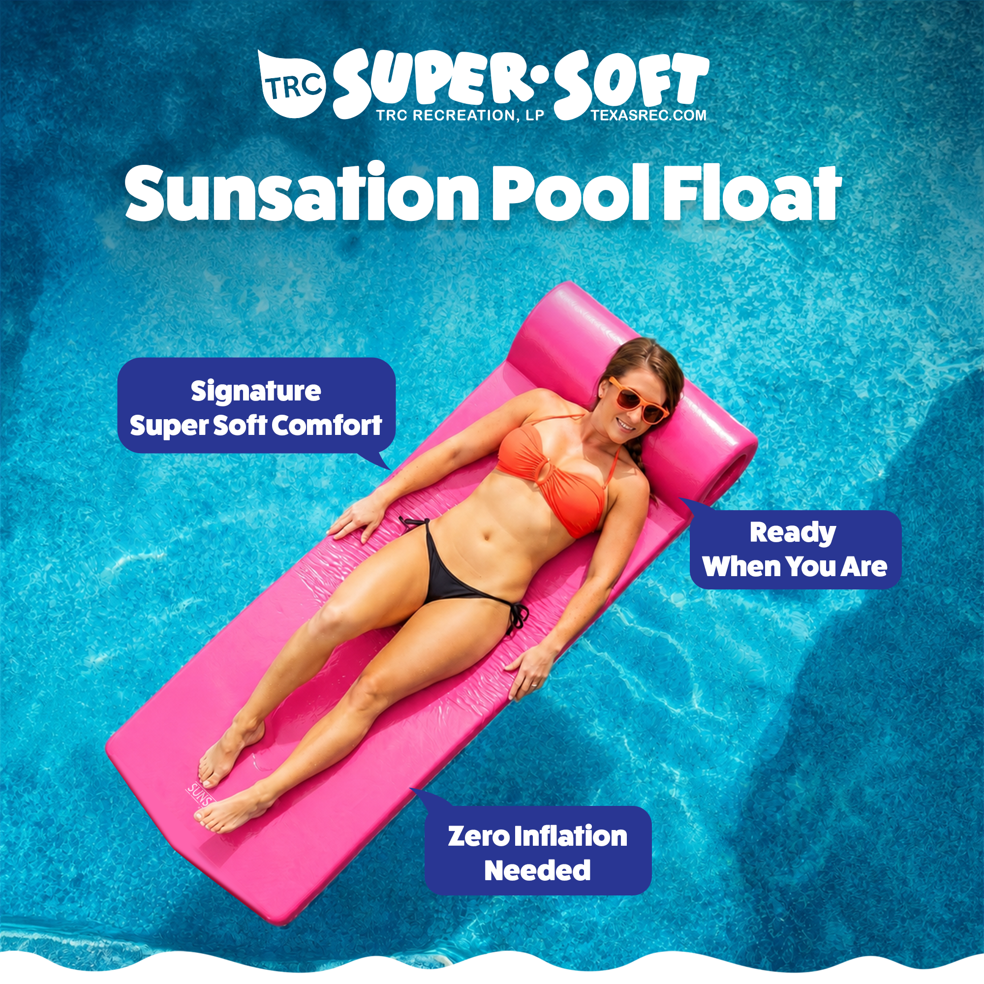 TRC Recreation Sunsation 1.75" Thick Foam Pool Float, Flamingo Pink (Open Box)