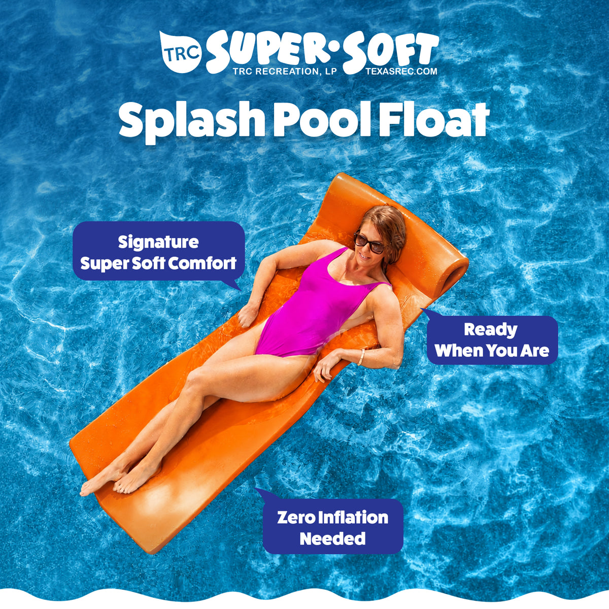 TRC Recreation 1.25" Thick Foam Swimming Pool Float Mat, Sunset Orange(Open Box)