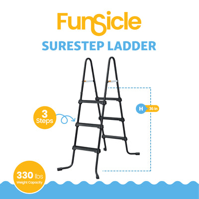 Funsicle 36" SureStep 3 Stair Outdoor Above-Ground Swimming Pool Ladder, Black - VMInnovations