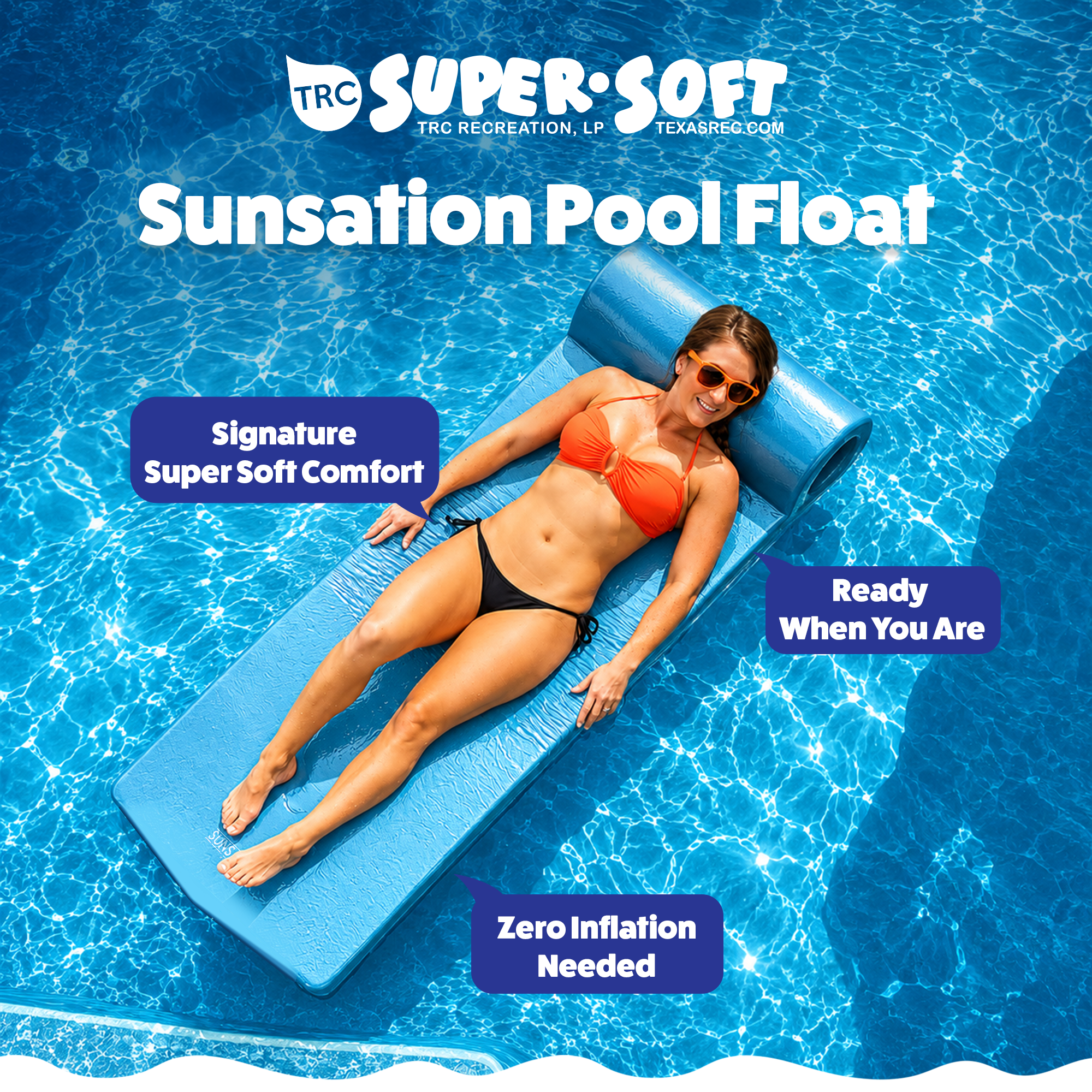 TRC Sunsation 1.75" Thick Foam Swimming Pool Float, Metallic Blue (Open Box)