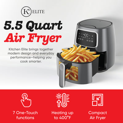 Kitchen Elite 5.5 Qt. Digital Air Fryer, Countertop Cooker LED Screen (Open Box)