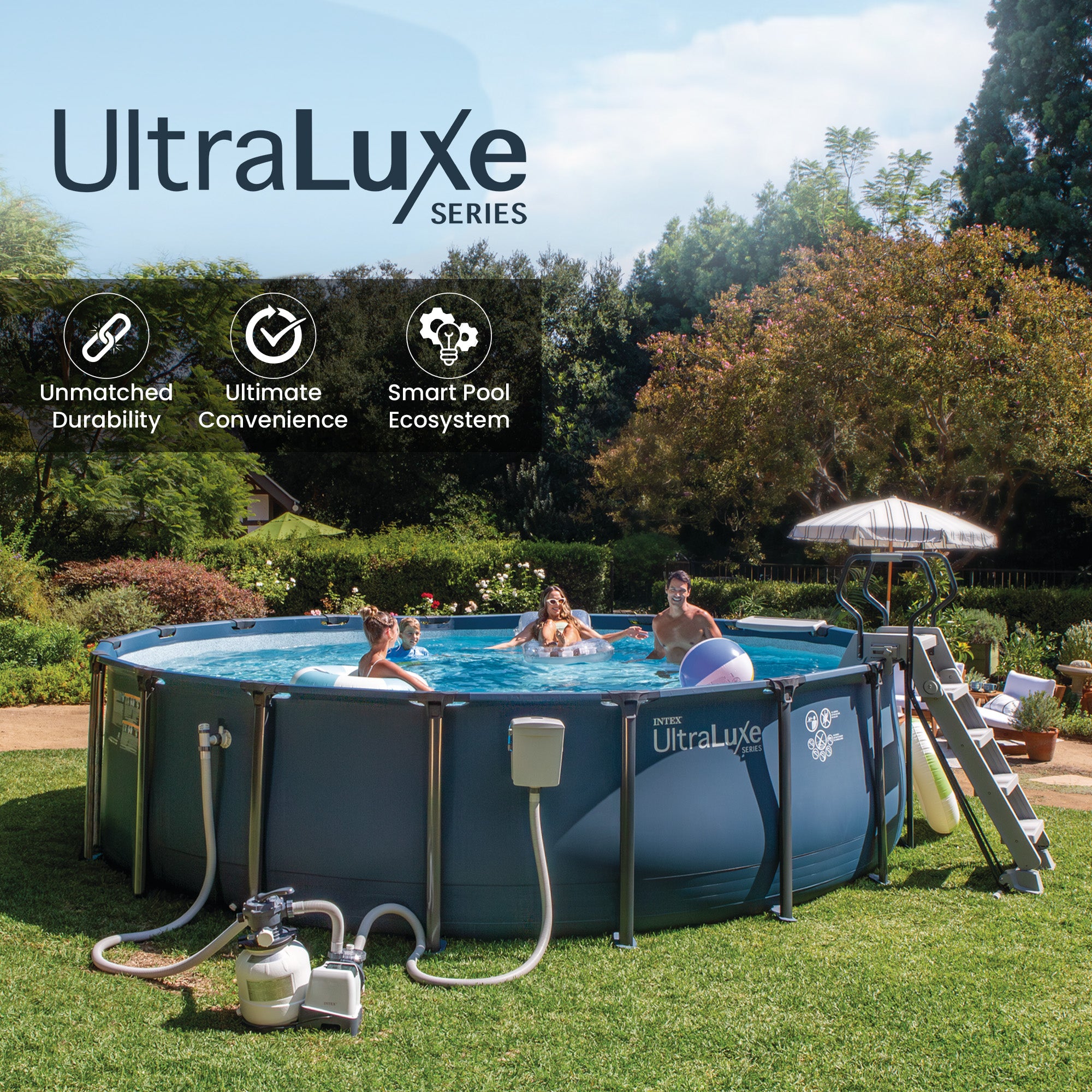 INTEX UltraLuxe 20ft x 52in Above Ground Pool, Sand Pump, & Saltwater System