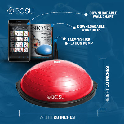 Bosu Home Gym The Original Balance Trainer 65 cm Diameter, Red & Black (Used) - VMInnovations