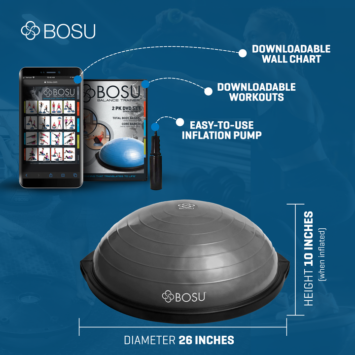 BOSU BT Pro Balance Fitness Core Training Workout Exercise Ball, Grey Black