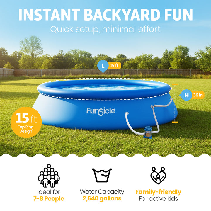 Funsicle 15' x 36" QuickSet Inflatable Ring Top Outdoor Above Ground Pool w/Pump - VMInnovations
