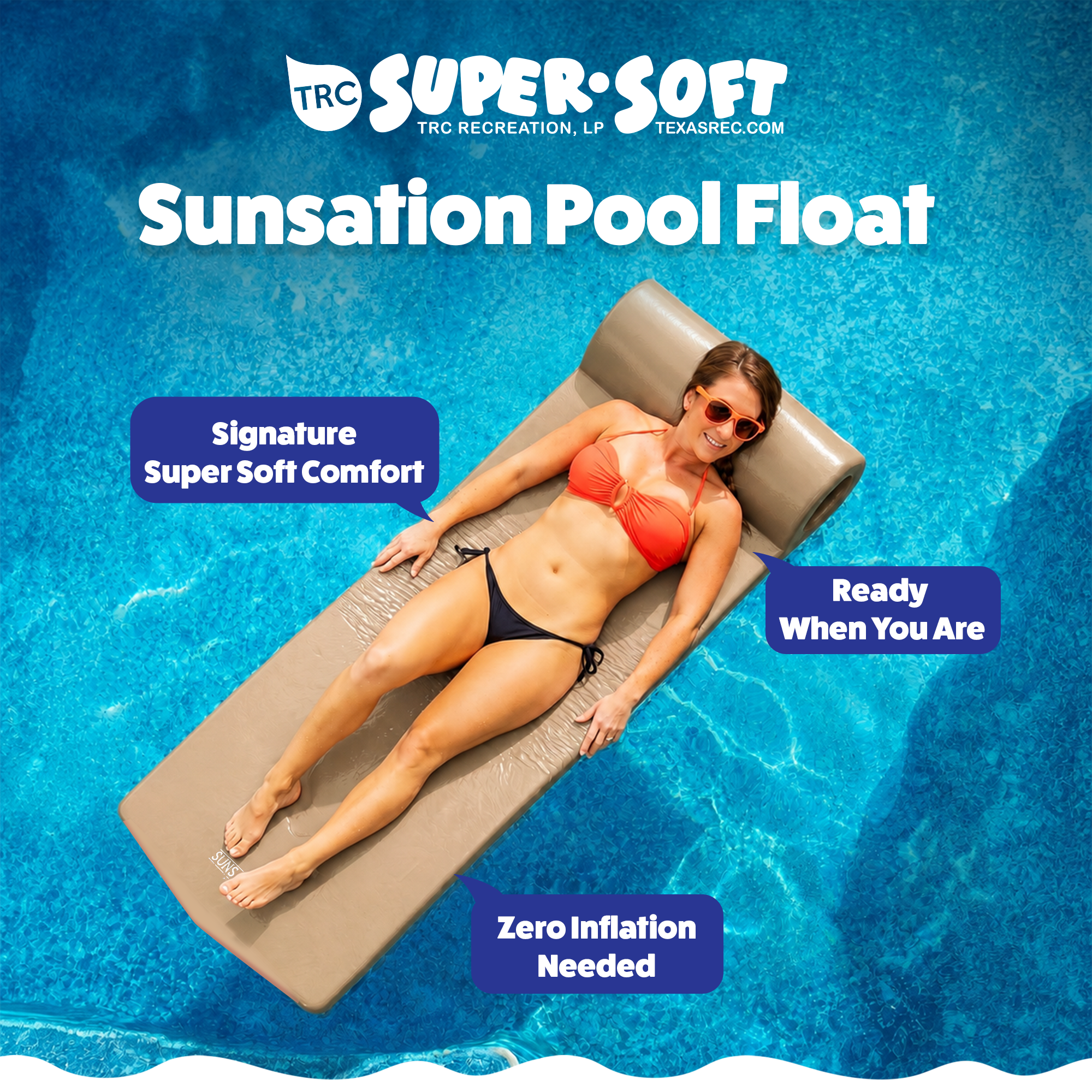 TRC Recreation Sunsation 1.75" Thick Foam Lounger Pool Float, Bronze (Open Box)