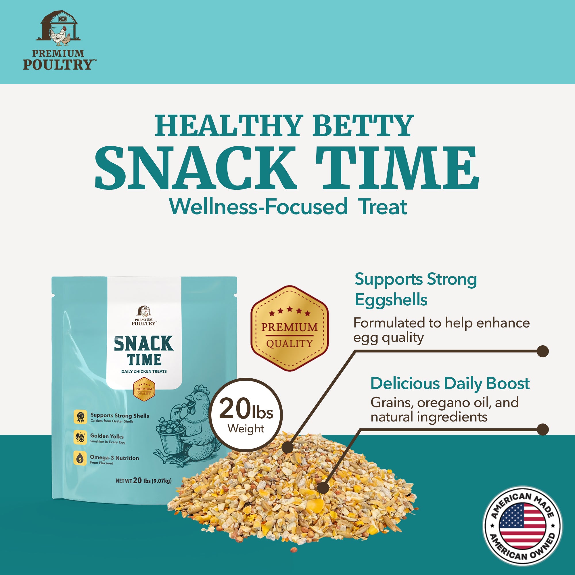 Premium Poultry Snack Time Treat Mix, Supports Egg Shells & Yolk Color, 20 Lb