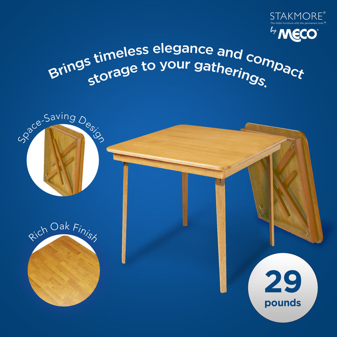 MECO Stakmore Classic Straight Edge Solid Wood Folding Card Table, Oak Frame