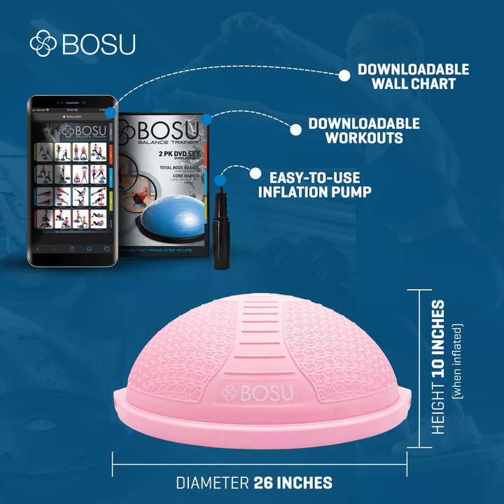 Bosu Pro Home Gym 26” Strength Trainer Ball Balance Board, Pink (Open Box)