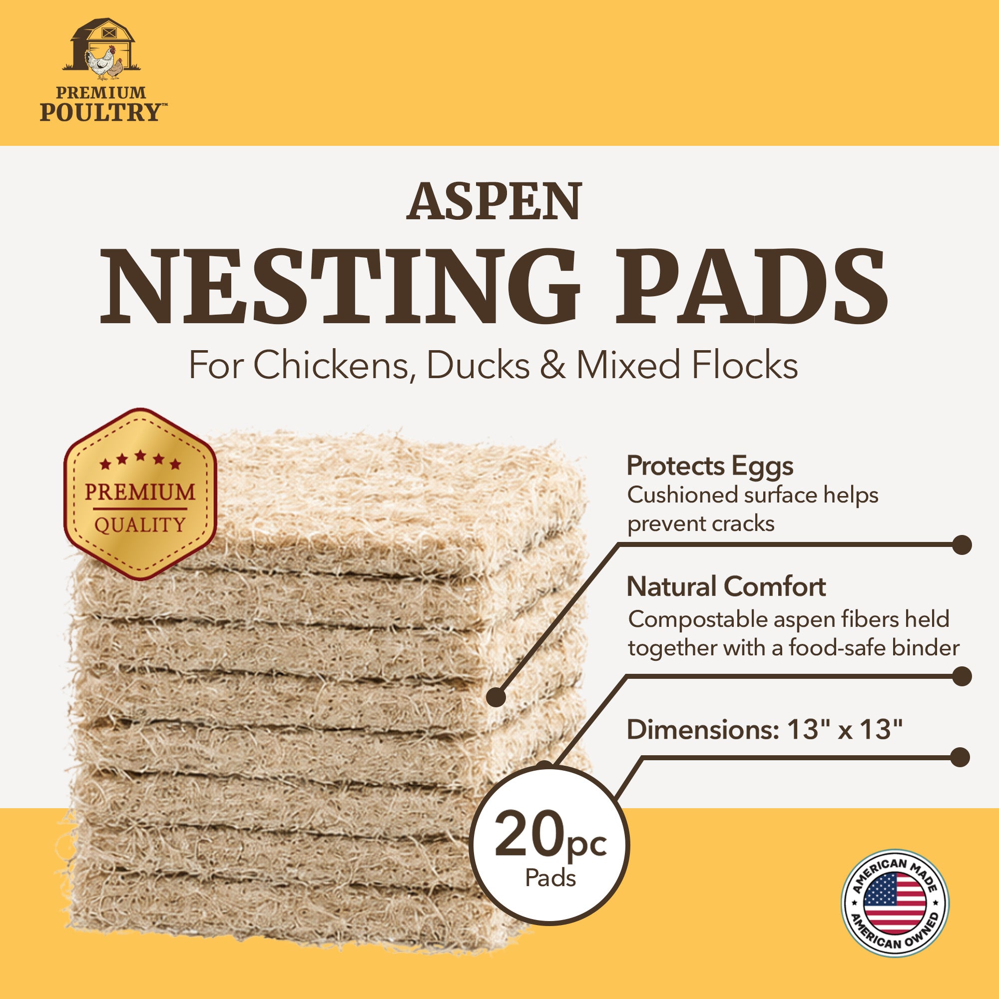 Premium Poultry 20-Pk Aspen Nesting Pads for Chicken Coop Nest Boxes, (Open Box)