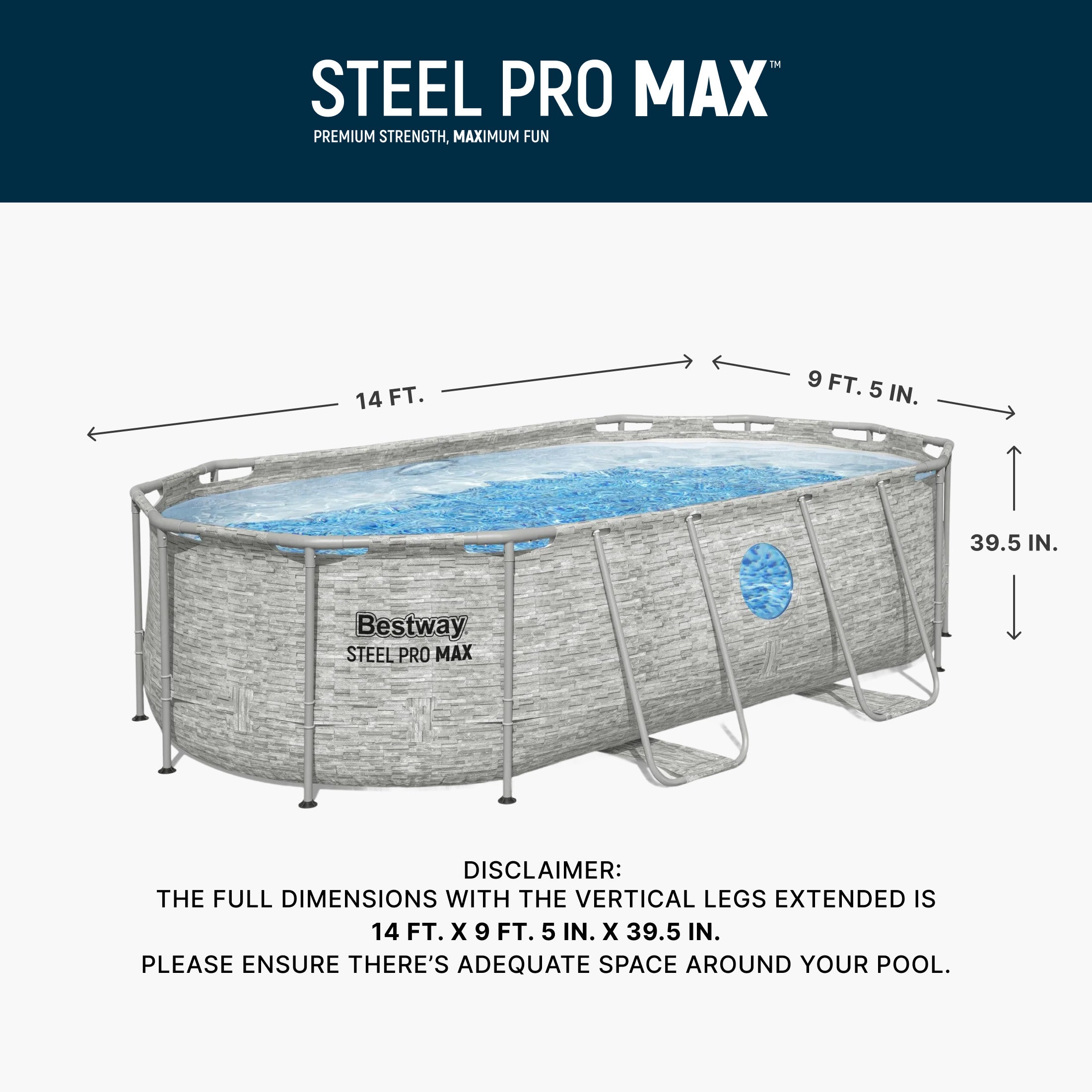 Bestway Multicolor LED Waterfall & 14'x8'x39.5" Above Ground Swimming Pool Set - VMInnovations