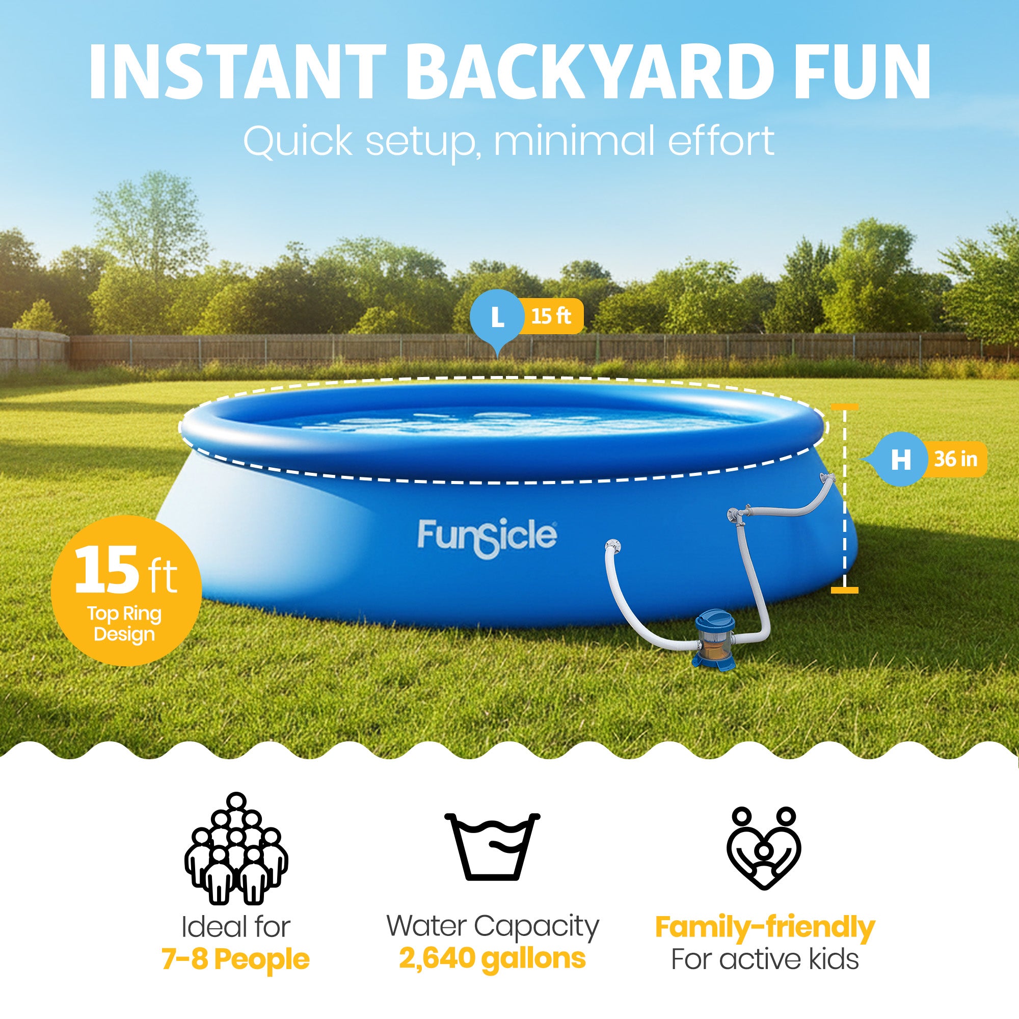Funsicle QuickSet Inflatable Ring Top Outdoor Above Ground Pool w/Pump(Open Box) - VMInnovations