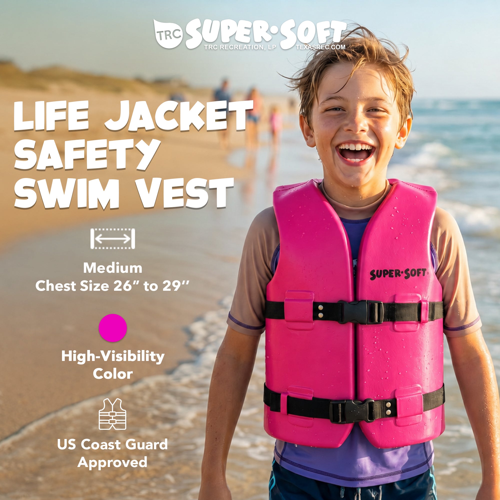 TRC Recreation Super Soft Child Life Jacket Swim Vest, Medium, Flamingo Pink