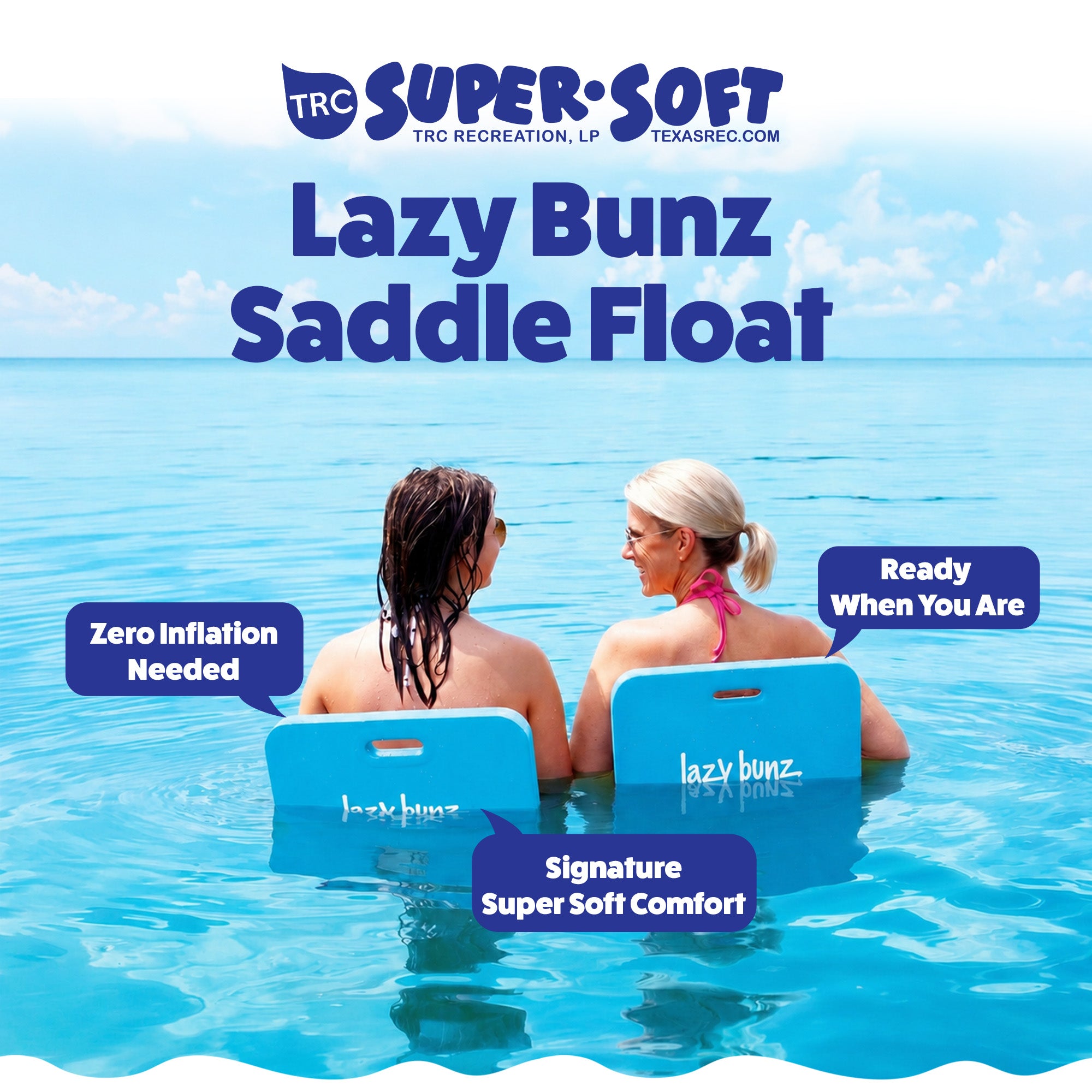 TRC Recreation Lazy Bunz Foam Water Saddle Swimming Pool Float, Marina Blue