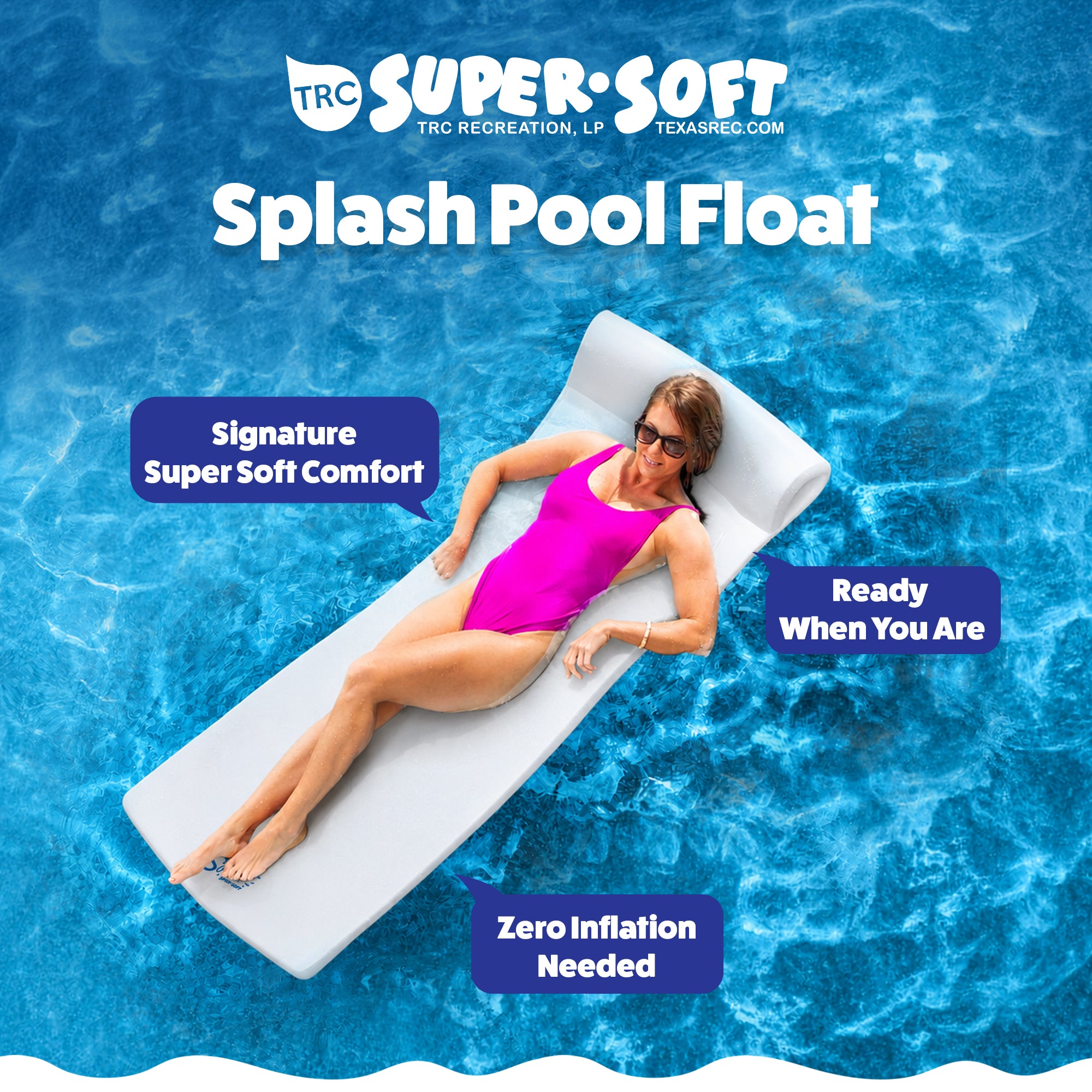 TRC Splash 1.25" Thick Foam Swimming Pool Float Lounger Mat, White (Open Box)
