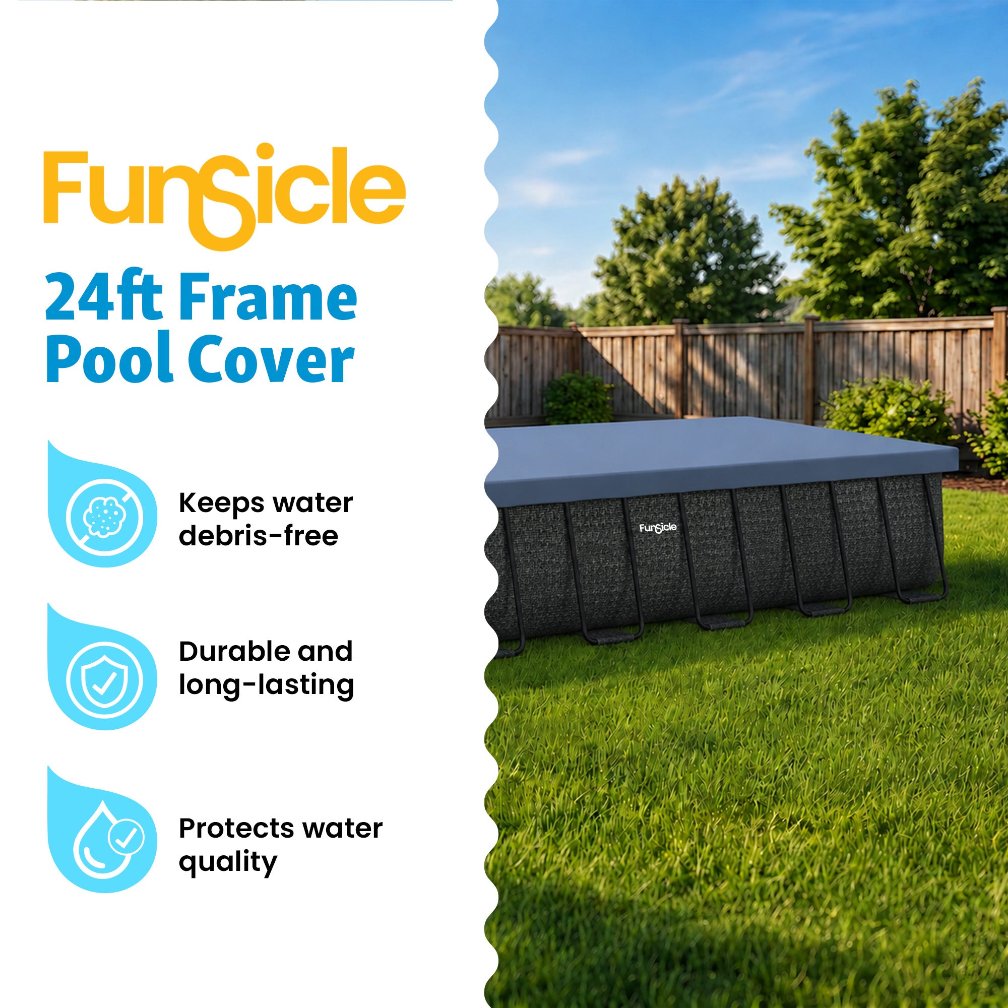 Funsicle 24’ Durable Rectangular Pool Cover for Oasis and Activity Pools, Gray