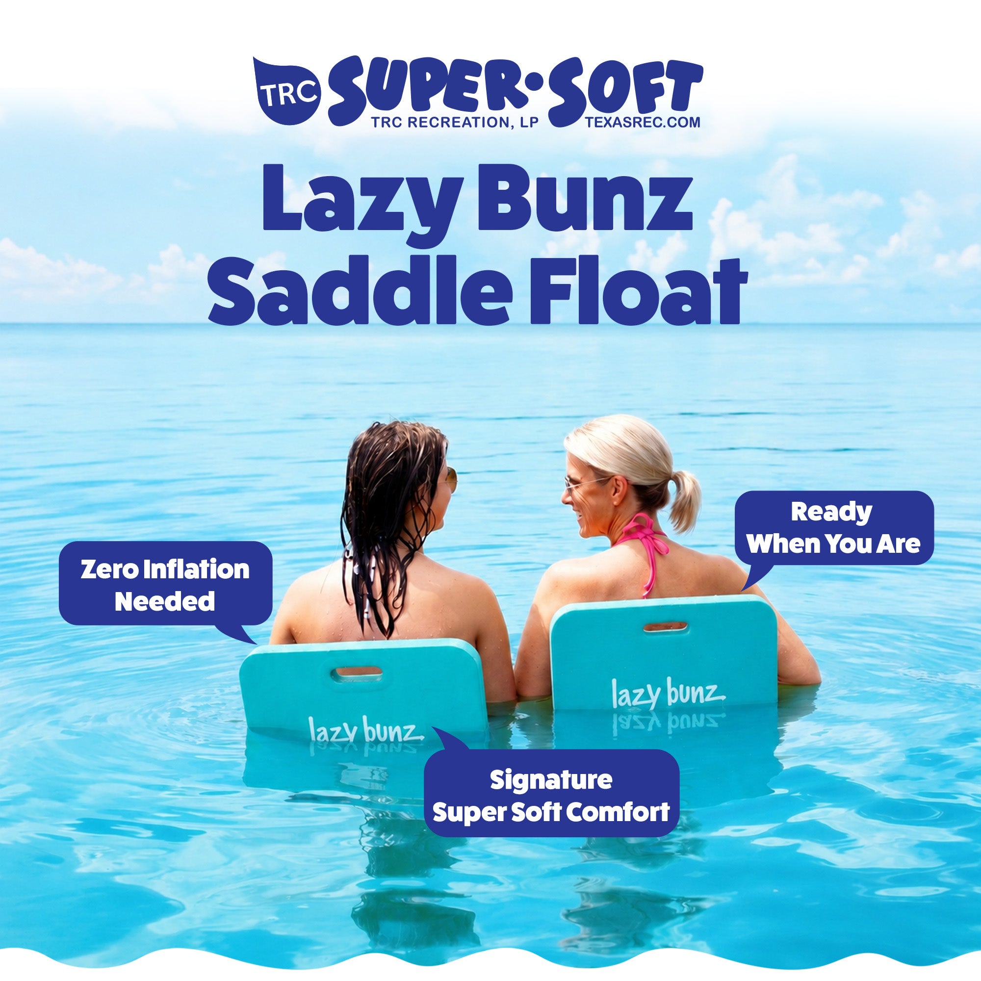 TRC Recreation 36 Inch Lazy Bunz Comfortable Saddle Foam Floater, Teal (2 Pack)