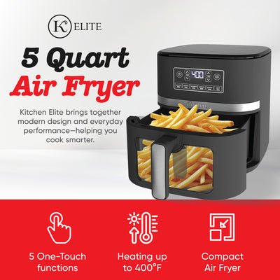Kitchen Elite 5 Qt Digital Air Fryer, Countertop Nonstick Basket Oven, Black