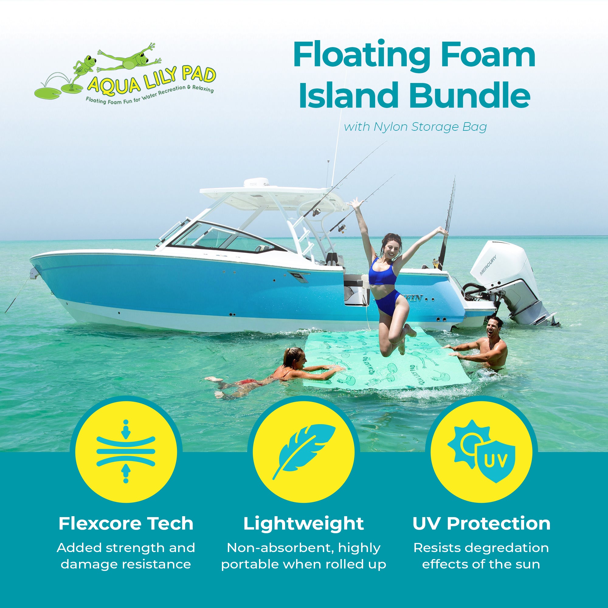 Aqua Lily Pad 15 Foot Original Floating Foam Island Bundle w/ Nylon Storage Bag - VMInnovations