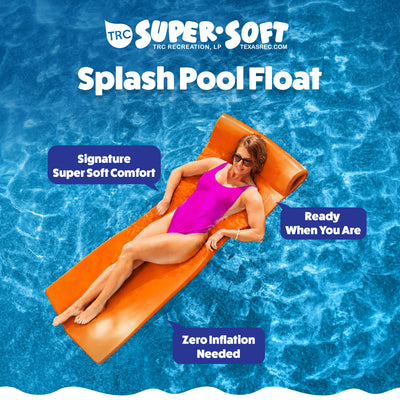 TRC Recreation Splash 1.25" Thick Foam Swimming Pool Float Mat, Sunset Orange