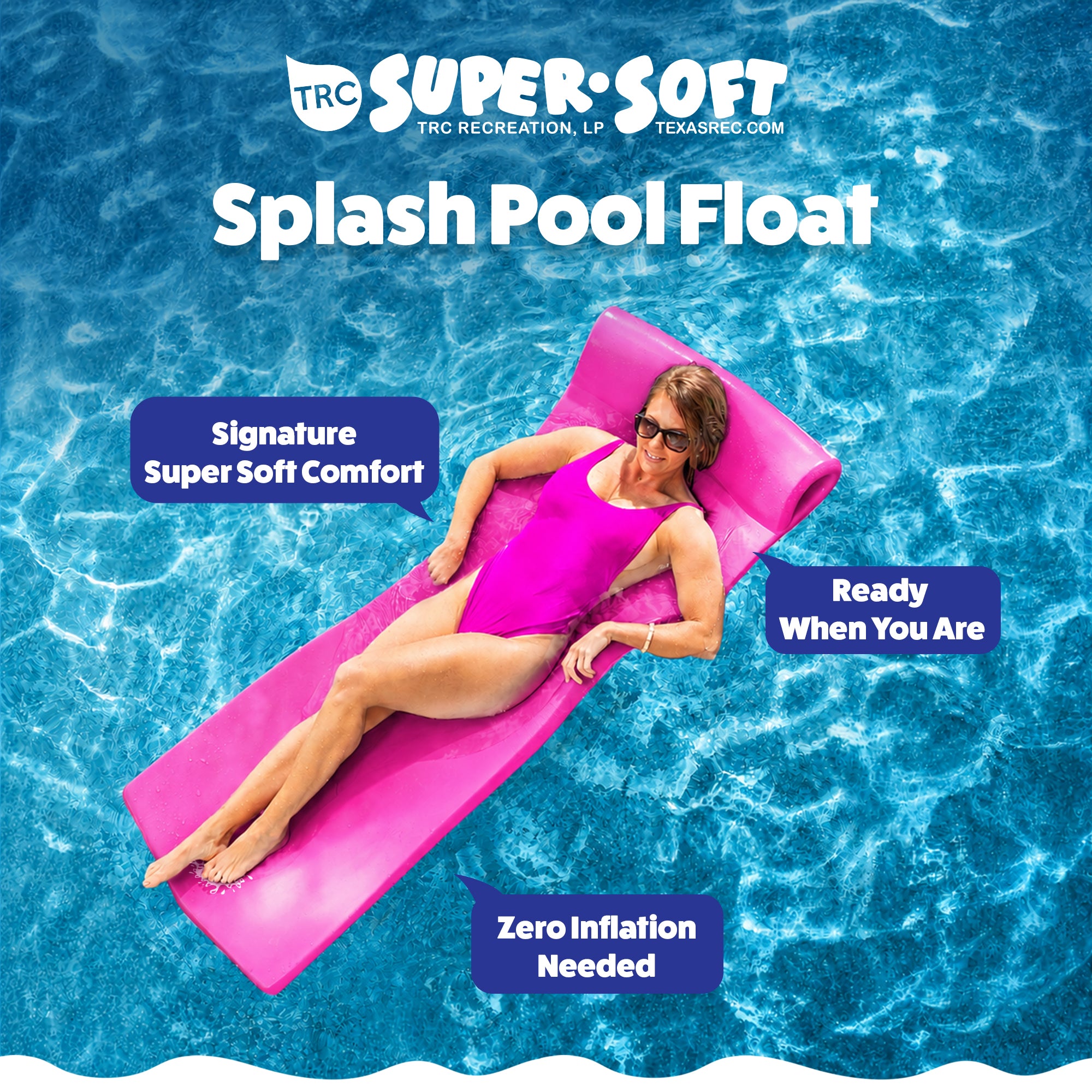 TRC Recreation Splash 1.25" Thick Foam Pool Float Mat, Flamingo Pink (2 Pack)