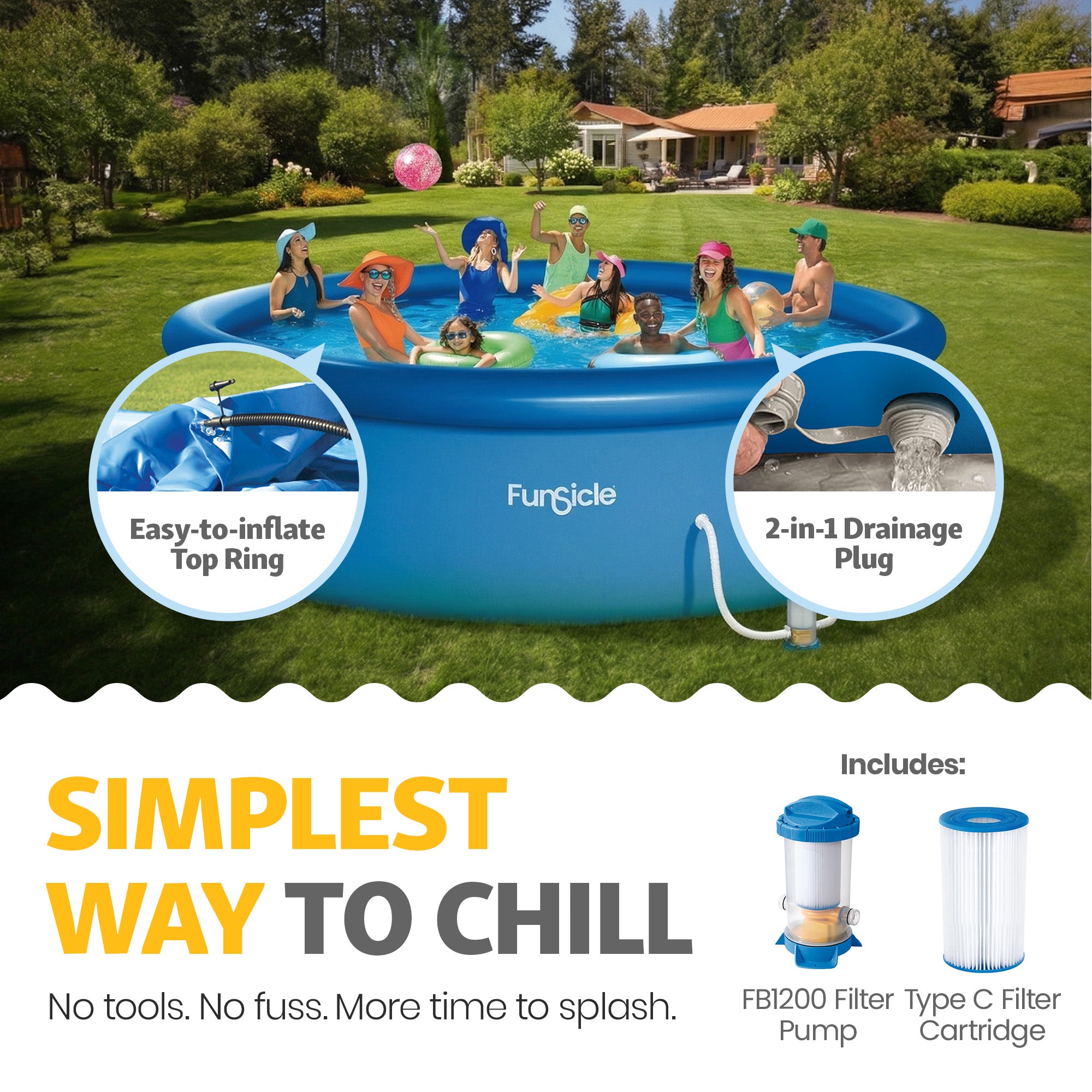 Funsicle 18" x 48" QuickSet Ring Top Outdoor Above Ground Pool w/Pump (Open Box) - VMInnovations