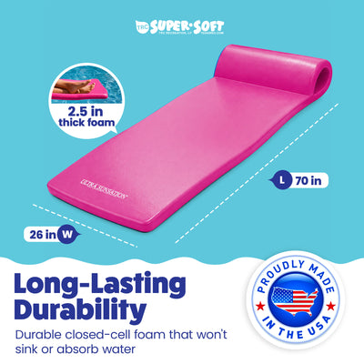 TRC Recreation Ultra Sunsation 2.5 Inch Thick Foam Pool Float Lounge Mat, Pink