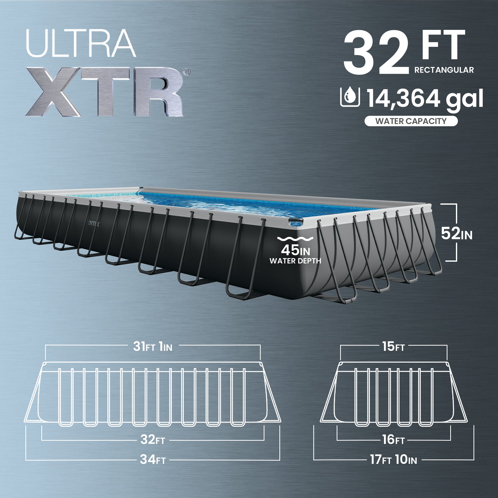 Intex 32' x 16' x 52" Ultra XTR Rectangular Inflatable Pool Set with Deluxe Maintenance Kit
