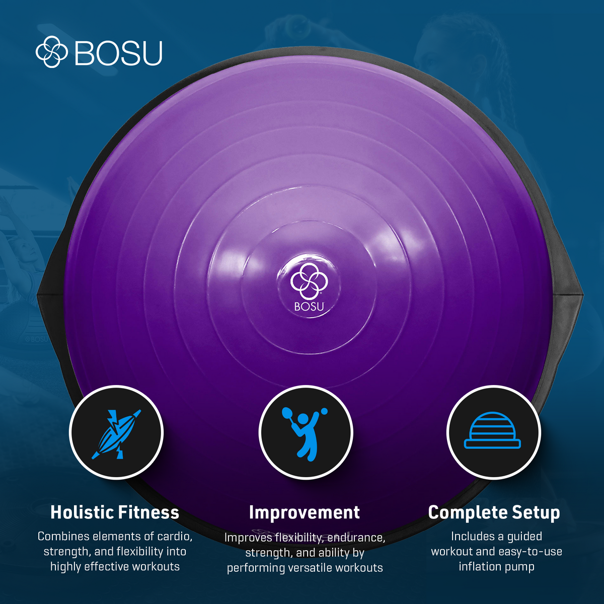 BOSU Pro Balance Trainer 26 Inch Stability Ball with Workout Guide Downloads - VMInnovations