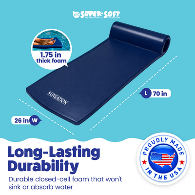 TRC Recreation Sunsation 1.75" Thick Foam Lounger Pool Float, 2 Pack, Navy Blue