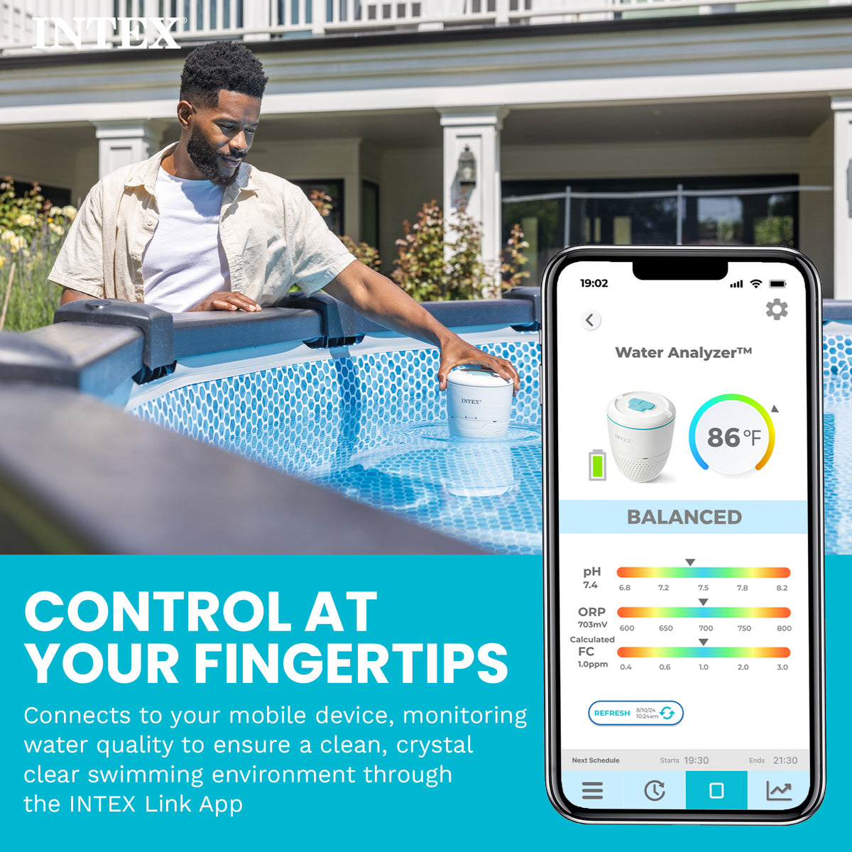 INTEX Smart Pool Water Analyzer with App for Saltwater System & Sand Filter Pump