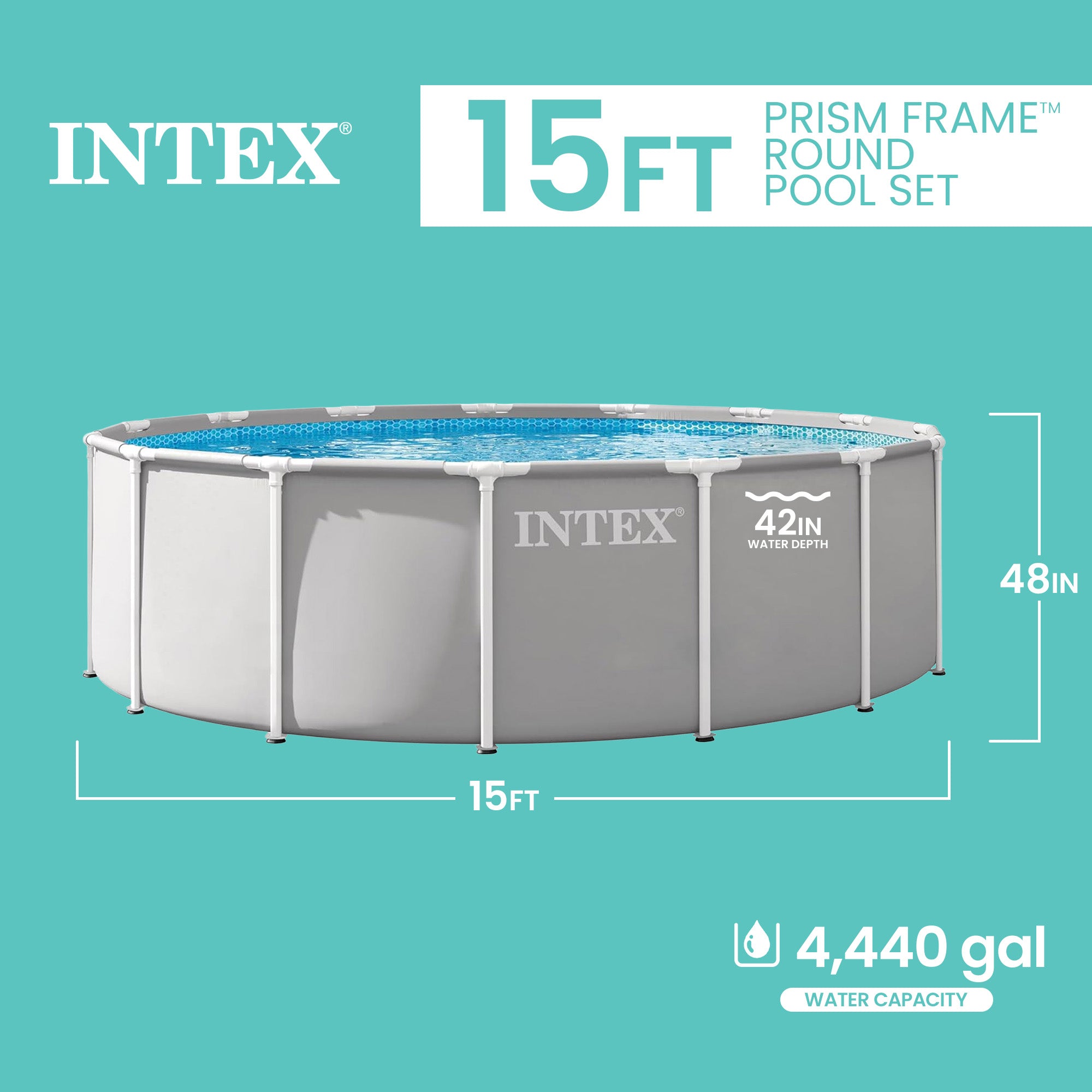 INTEX Prism Frame 15ft x 48in Premium Above Ground Pool Set w Filter Pump (Used) - VMInnovations