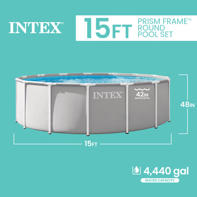 INTEX Prism Frame 15ft x 48in Premium Above Ground Pool Set w Filter Pump (Used) - VMInnovations