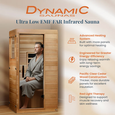 Dynamic Saunas Elite 1 Person Compact Ultra Low EMF FAR Infrared Home Sauna