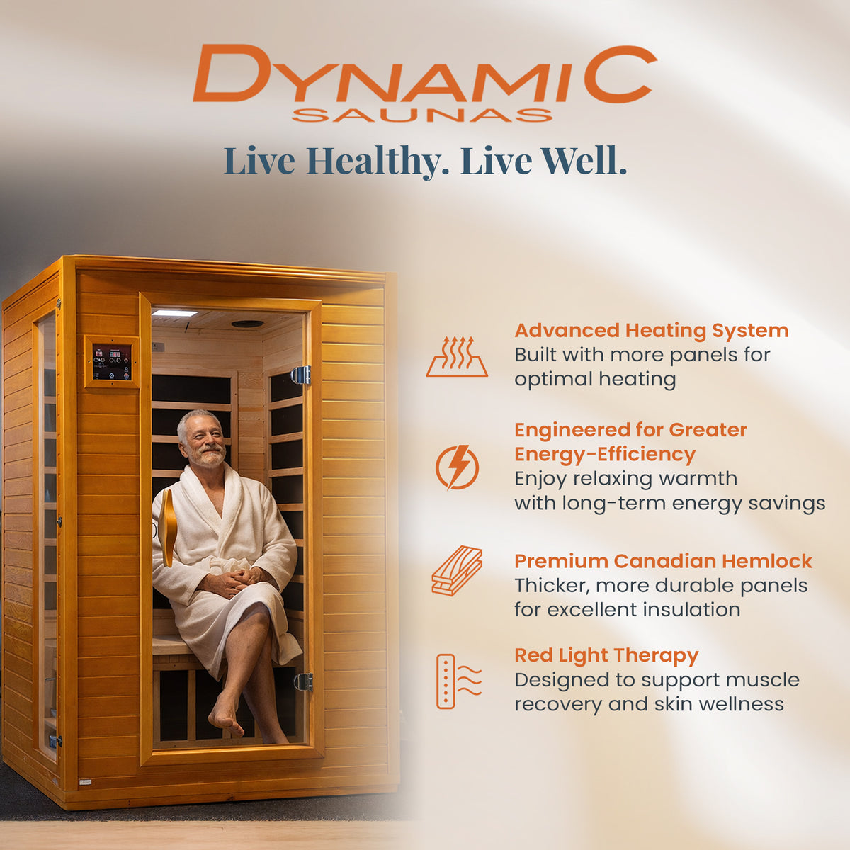 Dynamic Saunas Andora 2-Person Low EMF FAR Infrared Sauna, Canadian Hemlock Wood