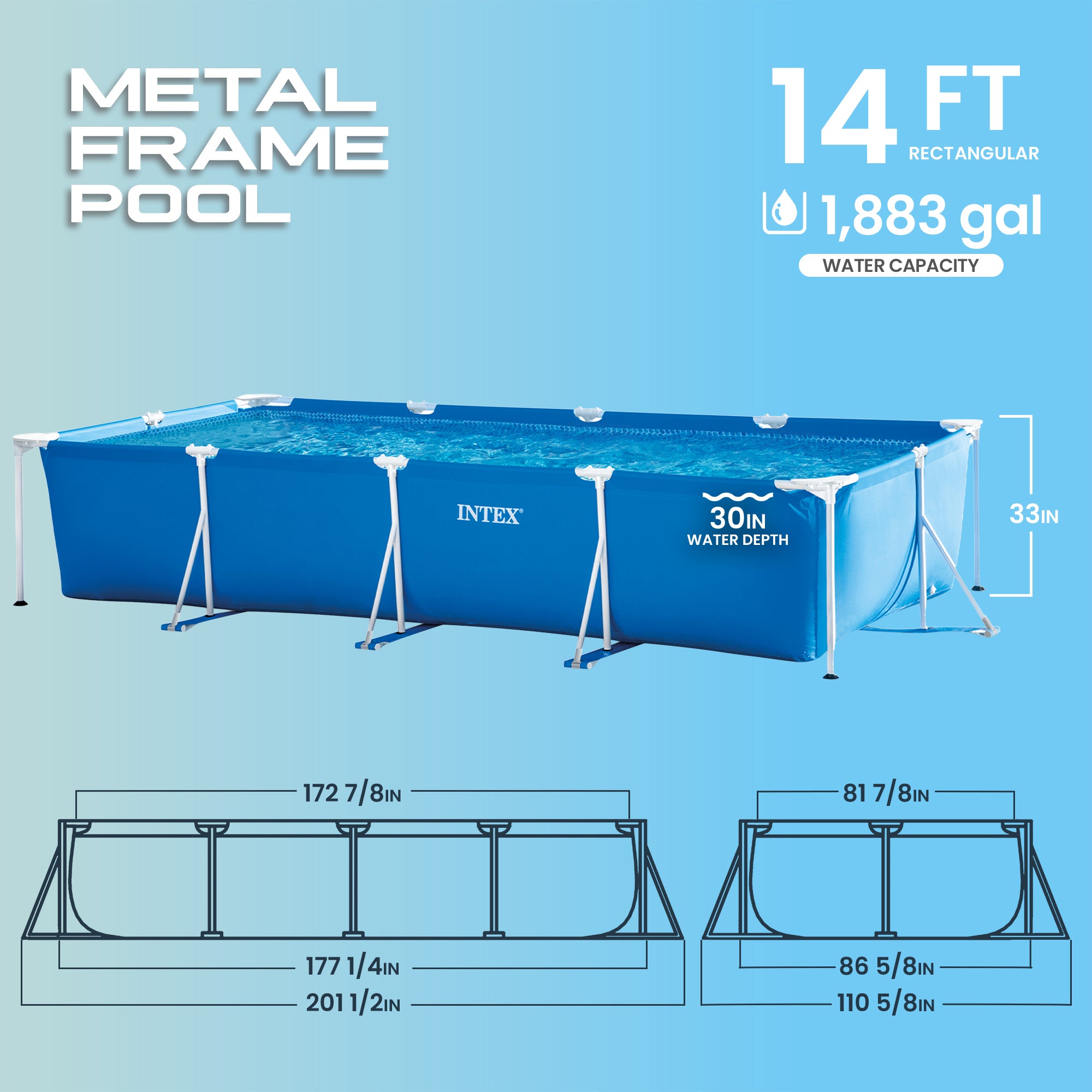 Intex 14.75ft x 7.3ft x 33In Rectangular Frame Above Ground Pool (Open Box)