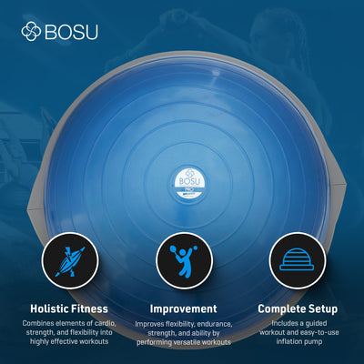 Bosu Pro Multifunctional Home Gym 26” Strength Trainer Ball Balance Board, Blue